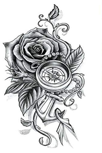 EROSPA® Tattoo-Bogen temporär/Sticker - Rose Kompass Anker - Wasserfest - 15 x 21 cm