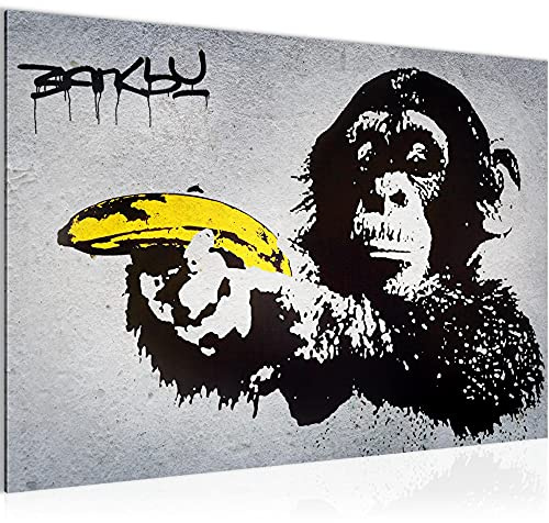 Runa Art Bild Monkey Banana Gun Modern Wandbilder Loft Wohnzimmer 1 Teilig - Made In Germany - Street Art Graffiti Grau Flur 302815a