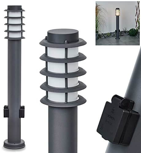 HOFSTEIN Wegeleuchte Tunes, Außenwegeleuchte mit 2 Steckdosen aus Metall/Kunststoff in Anthrazit/Weiß, moderne Außenleuchte für Garten, Außenbereich, Hof, Terrasse, Höhe 80 cm, E27, IP44