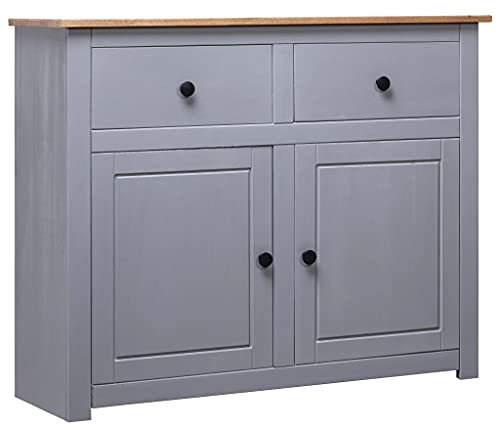 Festnight Aparador Alacena de Cocina de Maciza de Pino Aparador de Cocina con 2 Cajones 2 Puertas y Estantes Mueble Auxiliar de Almacenaje para Comedor Salón Estilo 135x40x80 cm Gris