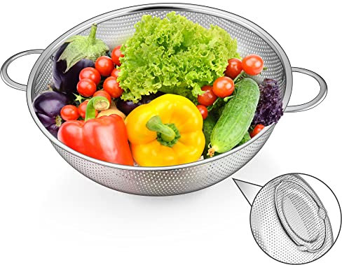 Sieb 22cm, Joyfair Edelstahl Nudelsieb Küchensieb mit Griffen, Mikroperforiertes Abtropfsieb Seiher Küchensieb zum Ablaufen/Spülen/Abseihen/Waschen von Gemüse Nudeln Obst Reis, Spülmaschinenfest