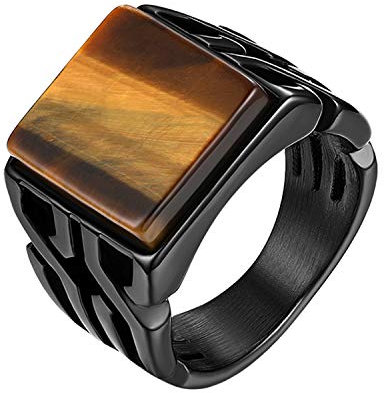 JewelryWe Schmuck Herren-Ring Retro Tiger-Auge Edelstahl Ring Band Siegelring Bandring Schwarz Größe 67