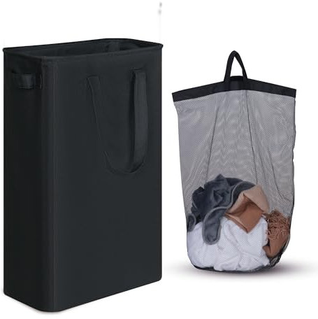 iEGrow Wäschekörbe 50l, Faltbarer Laundry Basket mit Oxford-Stoff und Griffen, Wäschekorb Schmal mit herausnehmbarer und waschbarer Innentasche (Gchwarz)