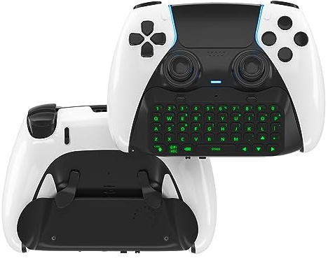 LYEAA Clavier sans fil 500 mAh Clavier de jeu sans fil Compatible Bluetooth Rétroéclairage vert Haut-parleur intégré pour poignée PS5 (Noir)