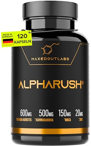 Alpharush | T-Stack | Männer Komplex | Hochdosiert mit Maca, Tribulus Terrestris, Ashwagandha und Fadogia Agrestis | Maca Kapseln Männer | Alternative zu Tongkat Ali | 120 Kapseln Men Macca Booster