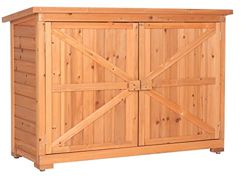 VINGLI Outdoor Wooden Storage Shed, 50.4” x 19.7” x 34.6” (L x W x H) Extra Large Garden Shed Outside Tool Cabinet with 2 Safety Latches, Patio Storage Organizer for Garden Yard Lawn Equipment