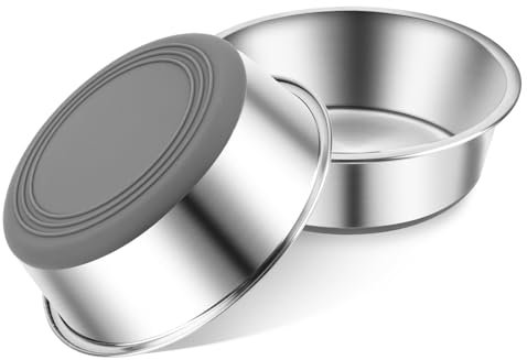 2 Stück Edelstahl Hundenäpfe für Futter und Wasser | Silikonboden Anti-Rutsch | Metall Hundenapf mehrere Größen für Katze | kleine mittlere große Hunde (480ML)
