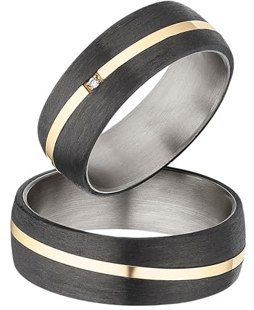 123traumringe Eheringe in Carbon, Titan & Gold I Partnerringe mit Brillant & Etui I Gravierbare Eheringe mit Ringgröße 50-70 mm I Edle Verlobungsringe in 7 mm Breite & 2,1 mm Stärke I P31