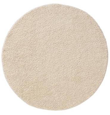 benuta Basic Hochflorteppich Soho - Cream ø 160 cm rund - Kuschelig Weicher Teppich im Minimalistischen Look - Pflegeleicht - Fußbodenheizung Geeignet