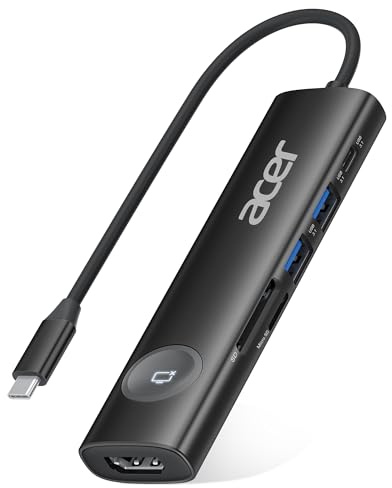 acer USB C Hub 7 in 1, 4K@60Hz HDMI Adaptermit PD 100W, 2X USB 3.0, Kartenleser und Bildschirmsteuerung, 7 in 1 Docking Station USB-C für MacBook Pro/Air, Surface, iPhone 16 Pro (Schwarz)
