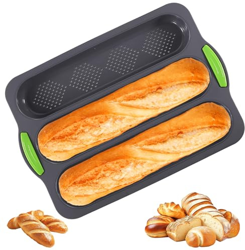 Baguette Baking Tray, 3 Cavity French Bread Pan Non Stick | Baguette Perforated Molds for Baking Loaves Breadstick Cake