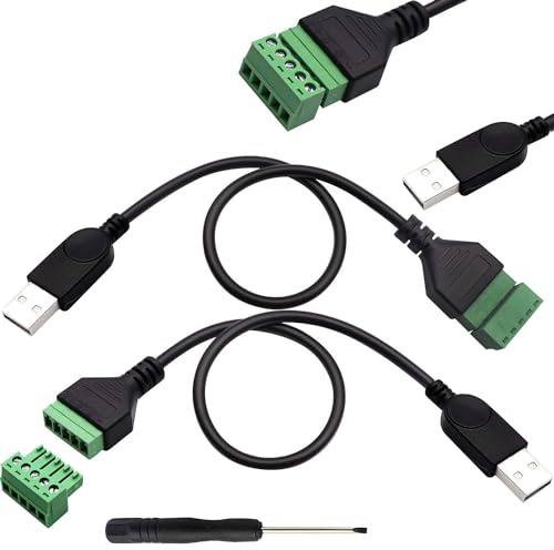 RUNCCI-YUN 2pcs Connecteur de Bloc Terminal USB 2.0 A sans Soudure,USB 2.0 A mâle vers Terminal à vis 5 Broches Femelle (USB mâle 30cm)