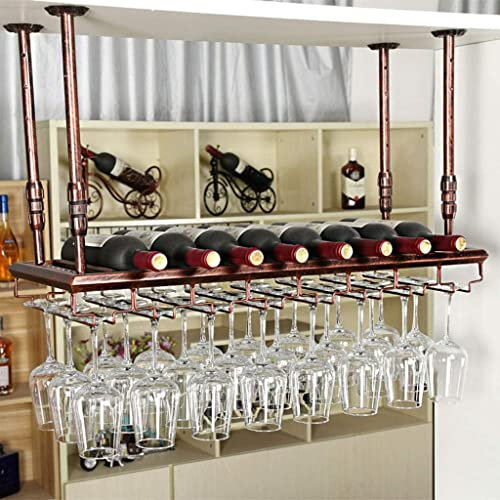HPTHLY Porta calici in Vetro da Champagne Montato a Parete retrò in Metallo, 80 x 30 cm, può Contenere Fino a 8 Bottiglie di Vino e 24 Tazze di bicchieri/100 * 30 cm