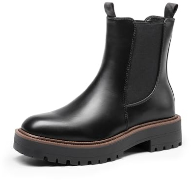 DREAM PAIRS Damen Chelsea Stiefeletten mit quadratischer Zehenpartie, modisch, mit niedrigem Absatz, Rutschfester Sohle, Herbst-Booties Schuhe,Size 39,Schwarz-Pu,SDAB2412W