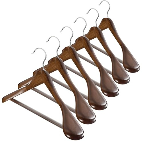 Wide Shoulder Wooden Hangers Coat Hangers High-Grade Smooth Finish Non Slip Wide Shoulder Hangers for Clothes 6 Pack, for Closet, Jacket, Dressed, Holds Upto 20lbs, 360° Swivel Hook