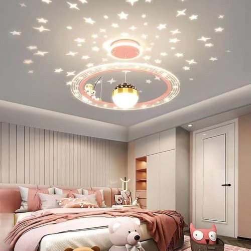 HTsilphelene Deckenlampe Kinderzimmer,kinderzimmer Lampe Decke Mit Projektor Sterne Dimmbar Runde Moderne Kronleuchter Deckenleuchte Für Mädchen Jungen Zimmer Kinderzimmer Kinder (Rosa)