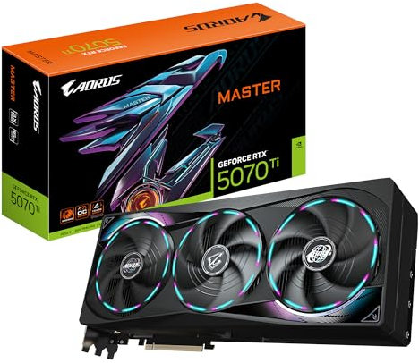 Gigabyte AORUS GeForce RTX 5070 Ti Master 16G Grafikkarte - 16GB GDDR7, 256 Bit, PCI-E 5.0, 2670 MHz Core Clock, 3 x DP 2.1a, 1 x HDMI 2.1b, NVIDIA DLSS 4, GV-N507TAORUS M-16GD