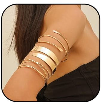 Hebterrka Brazalete de Oro para el Brazo Superior, Conjunto de 3 Delgados Brazaletes Chapados en Oro 18K, Accesorio Versátil para Mujeres, Joyería Minimalista para el Uso Diario