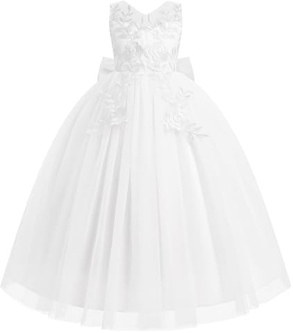 Odizli Blumenm�dchenkleider Kinder �rmellos V-Ausschnitt Prinzessin Blumenm�dchen Kleid T�llkleid Hochzeit Festliches Erstkommunion Kommunionkleid Abendkleider Hochzeitskleid Wei� 9-10 Jahre