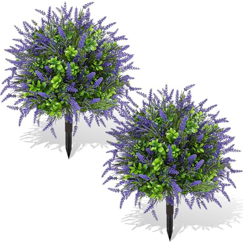 ENVEN Künstlicher Topiary Lavendel-Baum, Outdoor-Pflanzen mit Erdspieß, 55,9 cm, UV-beständige Kunststräucher, Eukalyptus, künstliche Pflanzen für Innen- und Garten, Hof, Veranda, Terrassendekoration