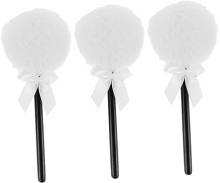 HONITANO 3 Stück-pack Wiederverwendbare Puderquasten Lollipop Form Flauschig Weiß Mit Schleife Make up Gesicht Und Körper Puderquaste Hautfreundlich Waschbar
