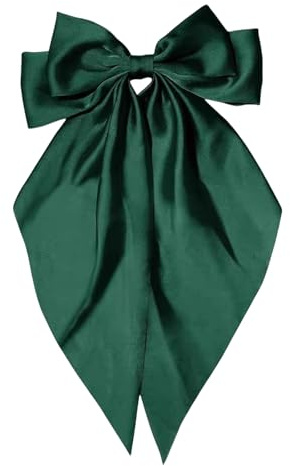 Hair Bows for Women Green Clips Large Satin Ribbon Bow Accessories Silk Big Hairs Bow for Girls Cute Christmas Long Hair Bows for Girls Hair Clip（green）