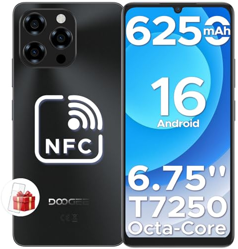DOOGEE Note 58 Smartphone Android 16, 32(8+24) GB+128GB/2TB TF Cellulare, 6.75 HD+ 90Hz Schermo, 6250mAh, 16MP+8MP Telefono Cellulare, 4G Dual SIM/Octa Core/Widevine L1/ NFC/OTG/Face ID/GPS, Nero