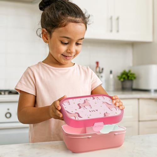 Brotdose personalisiert kinder - Personalisierte brotdose mit namen, Mepal Lunchbox mit 3 Fächern, Bento‑Trennwand & Klickverschluss für die Schule (Cool Pink)