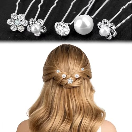 30 PCS Pearl Hair Pins Bridal Wedding U-shaped Hair Clips with Rhinestone Crystal Diamond Pearl Hair Accessories for Weddings Parties Brides Bridesmaids Women Hair Style