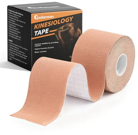 Adamson Kinesiotape – Cinta Kinesiología 5 cm x 5 m – Elástica, Sin Látex, Resistente al Agua - Soporte Muscular y Articular – 1 Rollo Beige – Entrenamiento & Recuperación