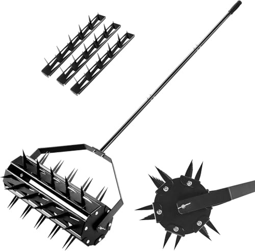 Ricyea Rodillo aireador de césped, aireador de césped con 39 clavos y mango premontados, aireador para césped, escarificador manual para jardín, patio y césped, 43 cm de ancho (B)