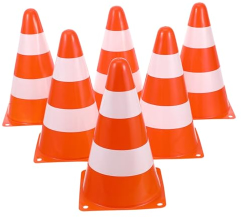 Alipis 6 Pezzi Coni Stradali Segnaletici in Plastica PE Arancione Alta visibilità per Sicurezza Stradale e Cantieri Barriere Modulari per Gestione Traffico e Divieto Sosta