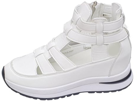 Sneaker dam löparskor Slip On Tofflor damskor med tjock sula och kilklack, fashionabla och lediga, stängda tåområden, dragkedja på sidan, höga skor sjuksköterska kvinnor, Vit, 41 EU