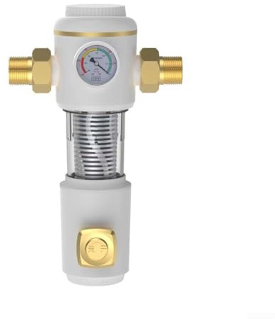 Filteilect Rückspülfilter für Wassersysteme, wiederverwendbarer Vorfilter-Sedimentfilter mit 360°-Doppelrotationstechnologie, 40- Lebensmittelqualität 304 Edelstahl-Element, (Multidirektional-Weiß)