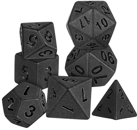 Hohopeti Set da 7 Dadi Poliedrici Neri Opachi Numeri Incisi, Dadi a 20 Facce per Giochi di Ruolo e Giochi da Tavolo, Giocattolo Educativo e Accessorio per Feste
