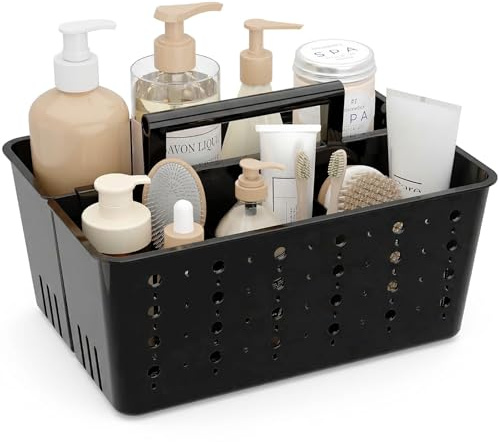 Lifewit Tragbarer Kunststoff Duschkorb mit Fächern und Griff, Putzmittel Organizer und Badezimmer Aufbewahrung für Dusche, Auto, Garten, Küche, College und Schlafsaal, 1 Stück, Schwarz