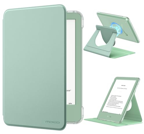 MoKo 360° Rotating Case for 6 All-New Kindle (11th Generation-2024/2022 Release), Clear Back Detachable Magnetic Protective Adjustable Stand Cover with Auto Wake/Sleep, Matcha