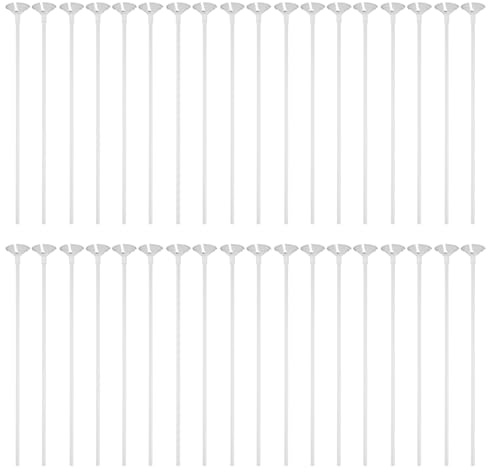 Wellrun 100 Pcs Balloon Sticks with Cups,32cm Plastic Balloon Holders for Party Decoration,Photo Backdrops,Wedding,Birthday,Shower,Graduation,Reusable Balloons Rods(White)