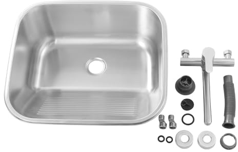 Lavandino in acciaio inox design lavabo, 50 × 45 × 20 cm, lavabi da giardino, set con rubinetto per uso commerciale, lavabo da incasso, adatto per lavanderia o balcone