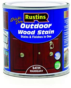 Rustins Quick Dry Outdoor Wood Stain Satin Mahogany 250ml- Durable and Weather-Resistant Finish, Fast Drying, Vibrant Color for Decks, Fences, & Furniture, Available in Many Wood Shades