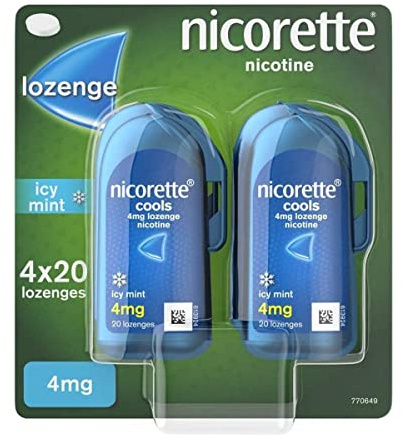 Nicorette Cools 4mg Lozenge (4 x 20 Lozenges), Effective and Discreet Quit Smoking Aid, Nicotine Lozenges with Dual-Layer Icy Mint Flavour Release, Starts to fight cravings in 2 minutes