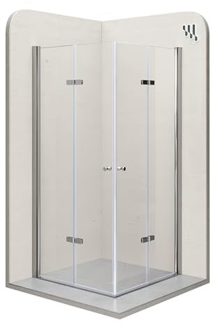 i-flair Duschkabine EMMA mit Falttüren 90x90 cm Höhe: 190cm, Eckduschkabine Falttürkabine aus durchsichtigem 6mm NANO ESG Sicherheitsglas - DK99