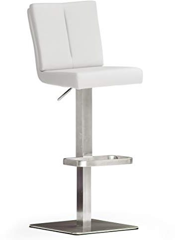 Robas Lund Barhocker Weiß mit Lehne Barstuhl drehbar 180 Grad, Hocker höhenverstellbar, PU BRU.NI