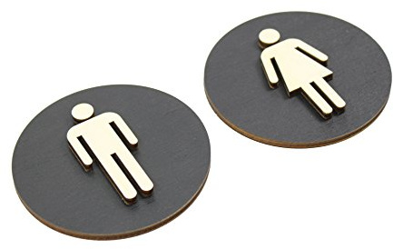 WC Schild Schwarz Holz Toilettenschild Toilette Türschild Damen Herren 1xSet (Ø 12cm, Damen+Herren)
