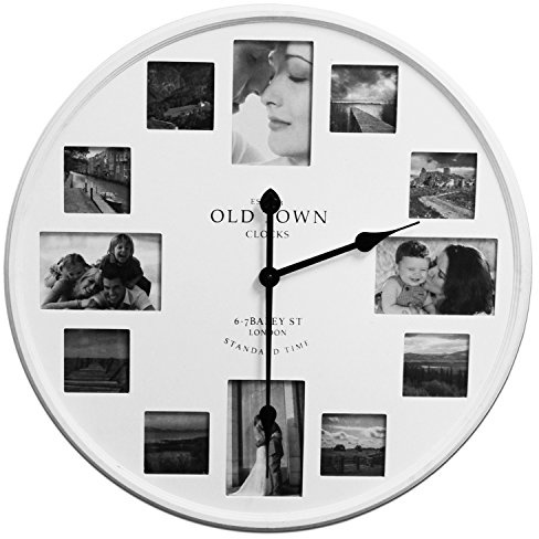 Horloge murale en MDF de 60 cm de diamètre avec 12 cadres photo et cadre photo blanc horloge de cuisine avec mouvement à quartz analogique