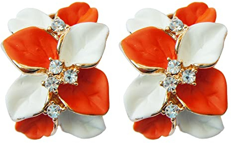 Navachi Omega-Ohrringe Az2299e, vergoldet mit 18 Karat vergoldeten Kristallen, orange-weiße Emaille-Blätter