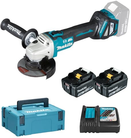Makita DGA513RTJ Akku-Winkelschleifer 18 V / 5,0 Ah, 2 Akkus + Ladegerät Im MAKPAC