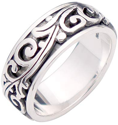 Vintage Echt 925 Sterling Silber Rebe Blätter Ring Spinner Bandring für Herren Damen 9mm Größe 63
