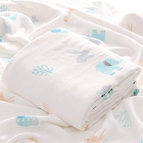 Hayisugar Baby Musselin Swaddle Decke Tücher Baby Bambus Baumwolle Swaddle Wrap Aufstoßen Tuch & Deck Kinderwagen - Pucktücher Baby Decke für Junge und Mädchen, Blau Elefant, 110 x 140 cm
