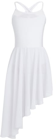 ranrann Enfant Fille Robe Danse Classique Asymétrique Justaucorps Gymnastique Robe Ballet Costume Spectacle Dancewear 3-14 Ans A Blanc 9-10 Ans